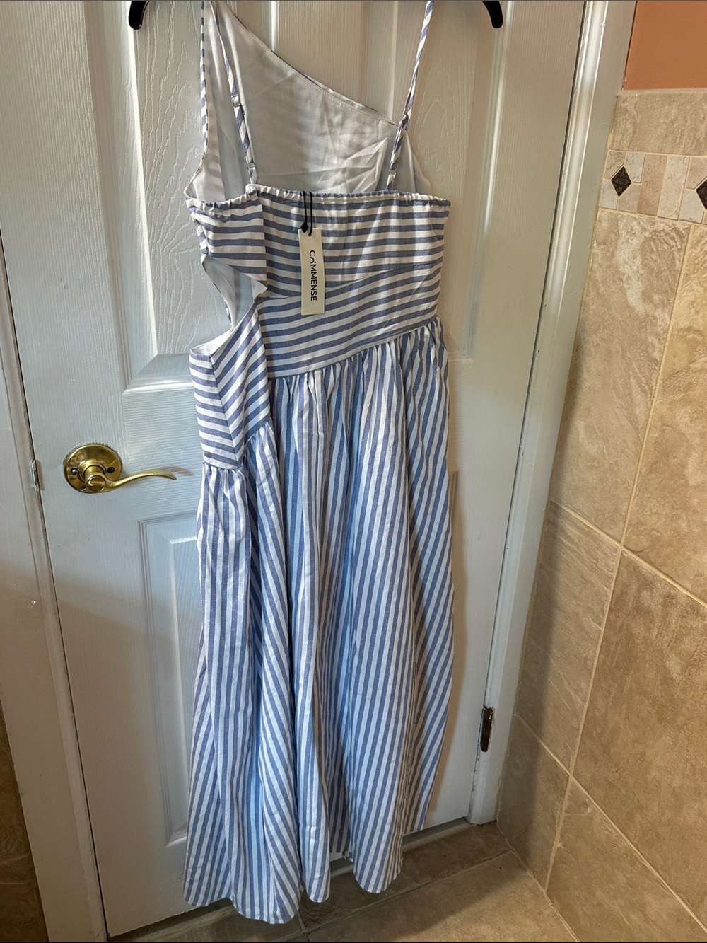 Commense Blue and White Striped One-Shoulder Maxi Dress Size S - Picture 5 of 15